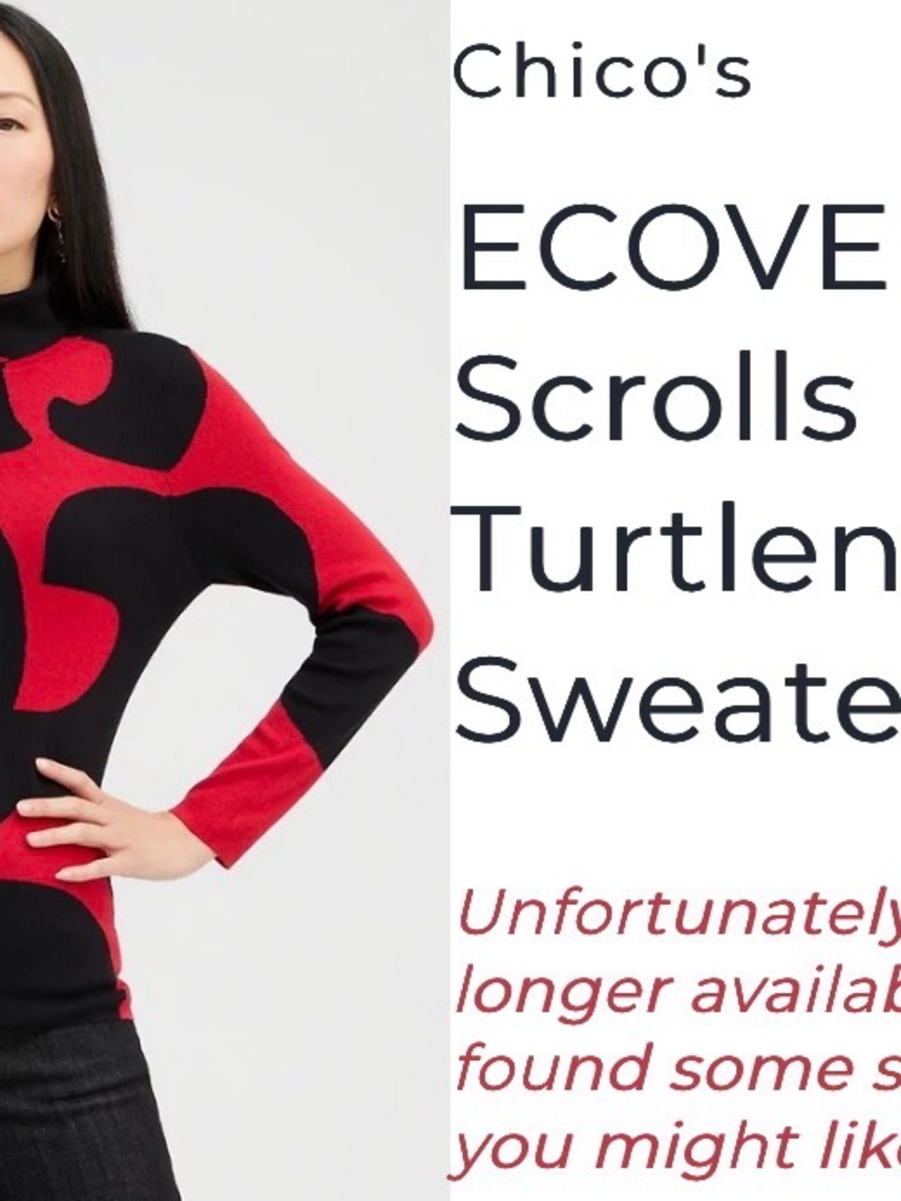 Chico's Red and Black Scroll-Pattern Turtleneck Sweater